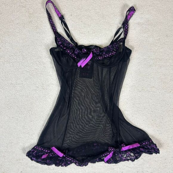 Adorable Y2K Mcbling Velvet Kitten Sheer Slip Dress - Picture 1 of 3